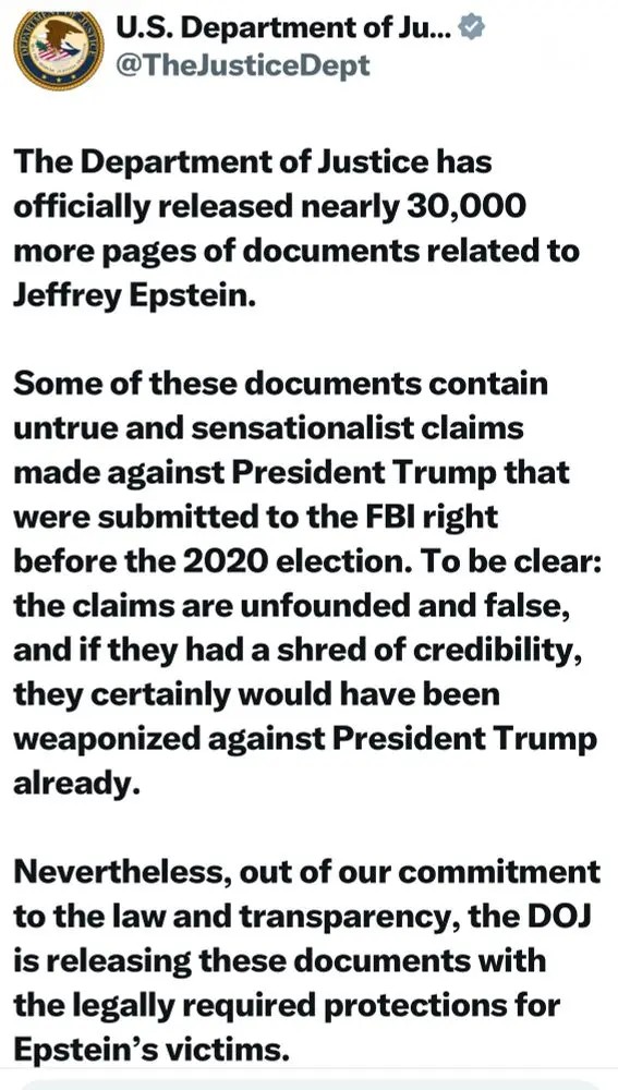 The Justice Dept says that all pictures in the Epstein files are true except the ones that show Trump