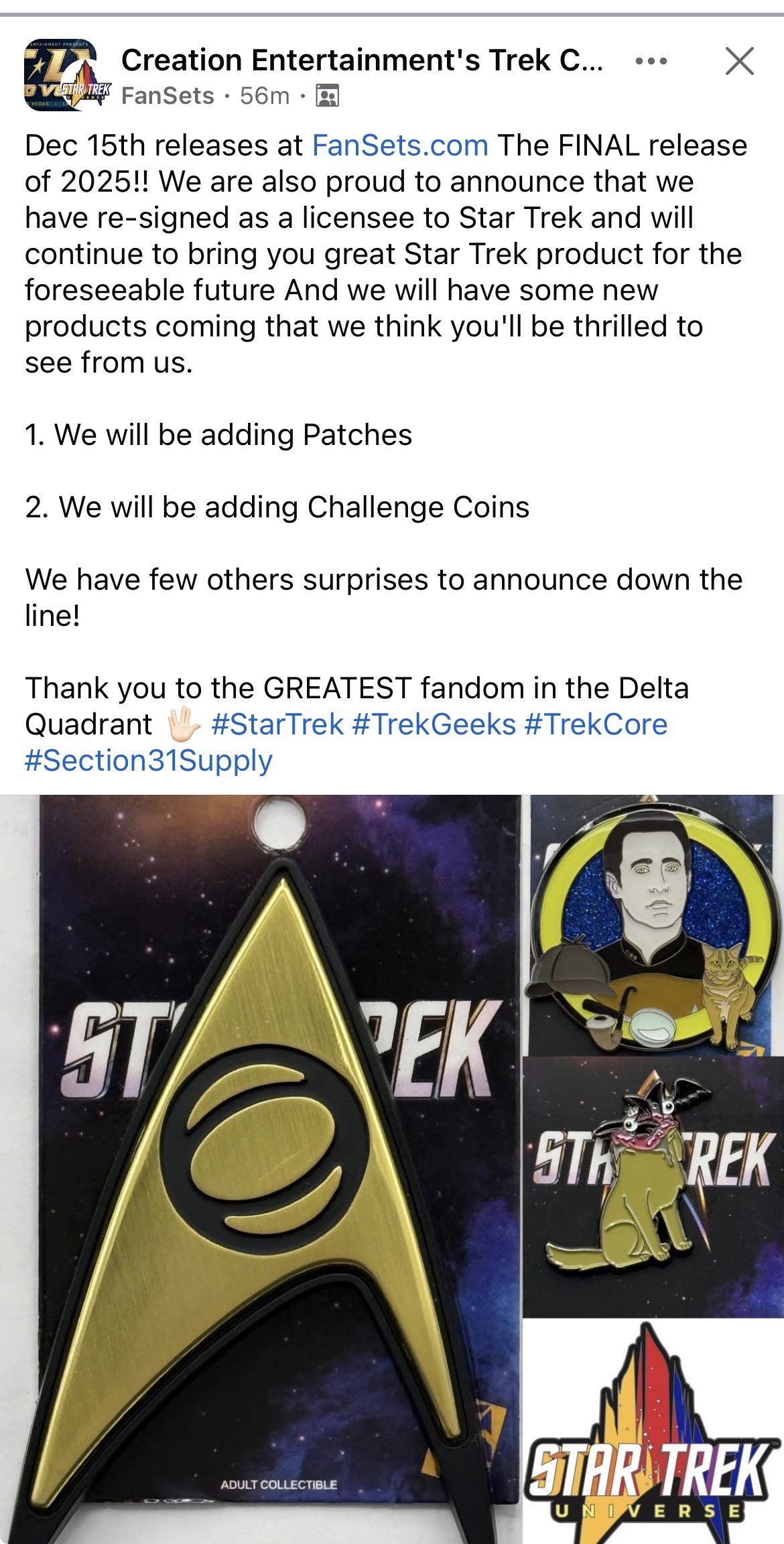 Fansets announce final release of 2025 and confirm continuing licensing.