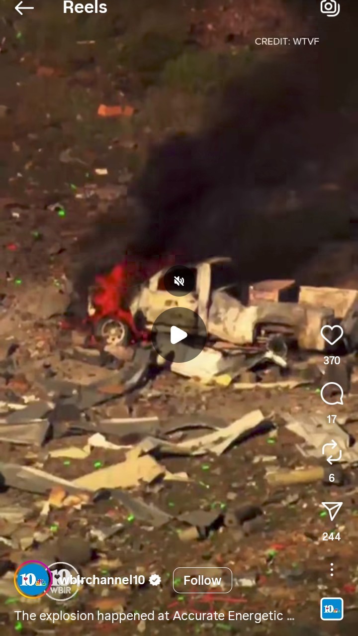 Green debris on ground of TN military/industrial explosives manufacturer